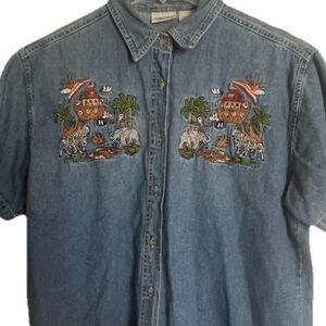 Cottage Core Embroidered Denim Shirt